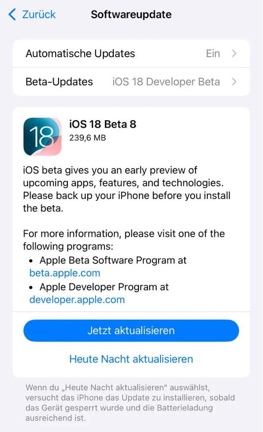 盐津苹果手机维修分享苹果 iOS / iPadOS 18 开发者预览版 Beta 8 发布 